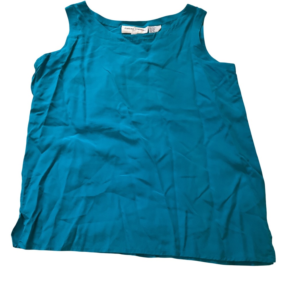 Casual Corner Teal Blue 100% Silk Sleeveless Tank Top Shell womens Size Medium